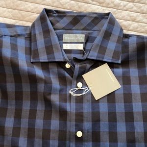 Thomas dean blue and brown checkered button down